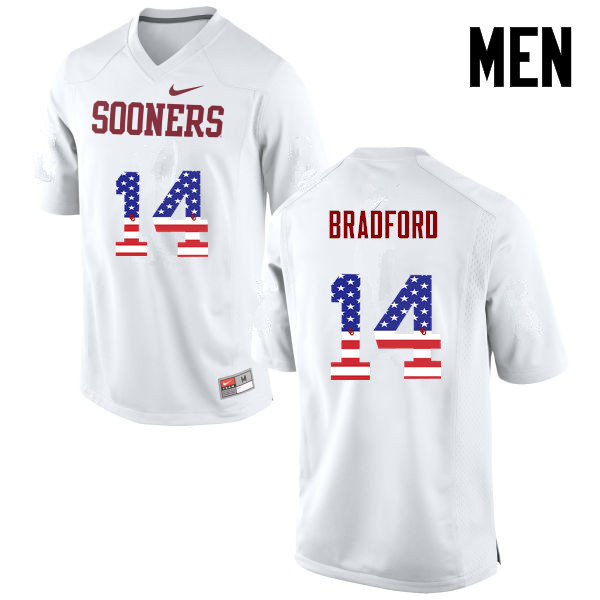 Men Oklahoma Sooners #14 Sam Bradford College Football USA Flag Fashion Jerseys-White - Click Image to Close